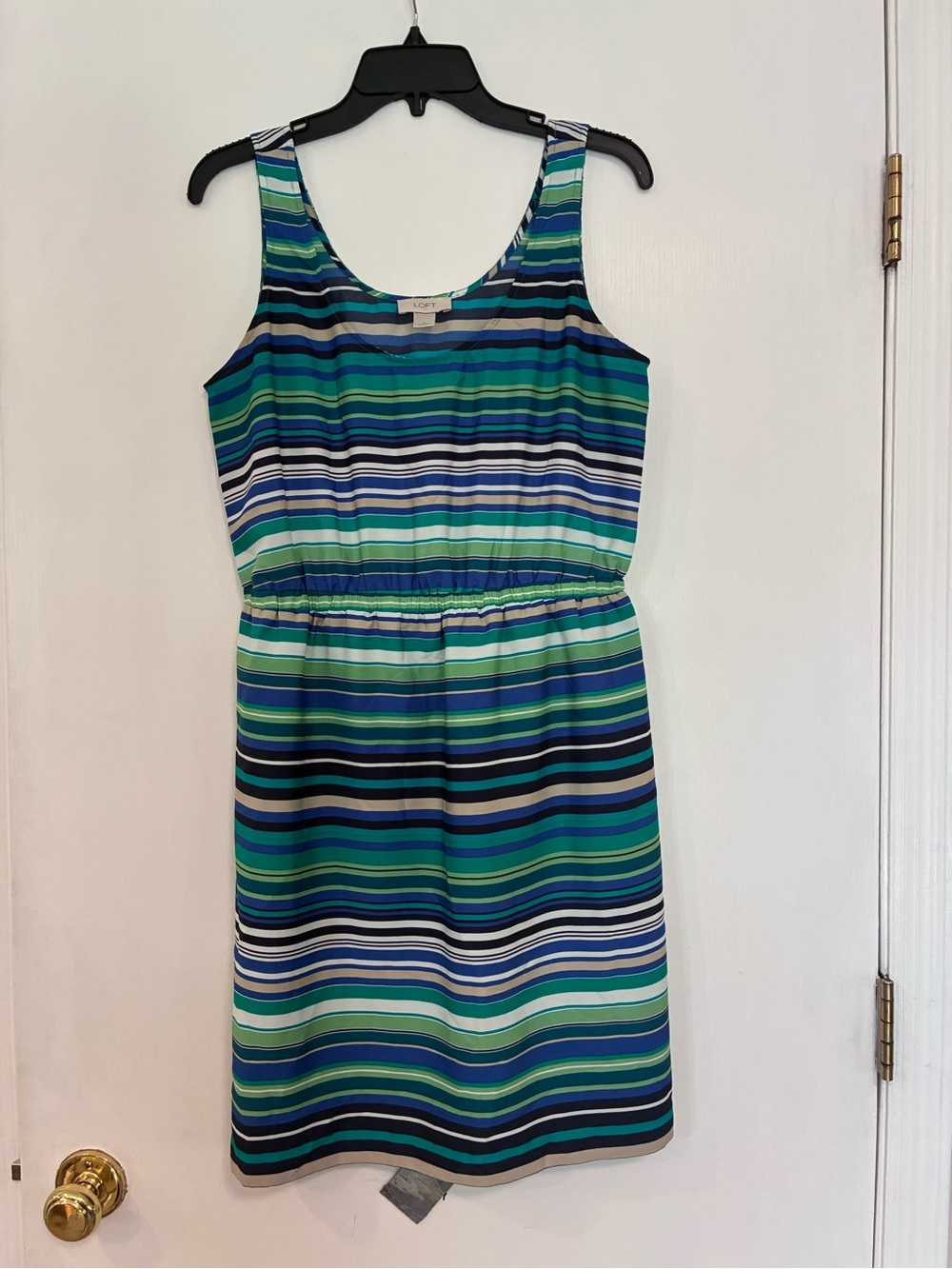 LOFT Striped Midi Dress in Blue and Green